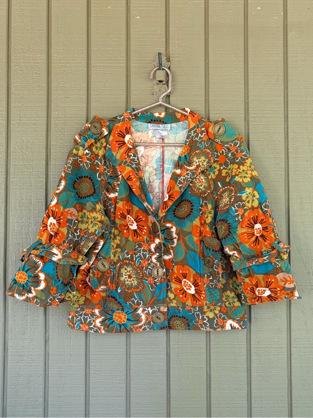 Vintage Made in USA Central Falls 100% Cotton Floral Corduroy Jacket Blazer M